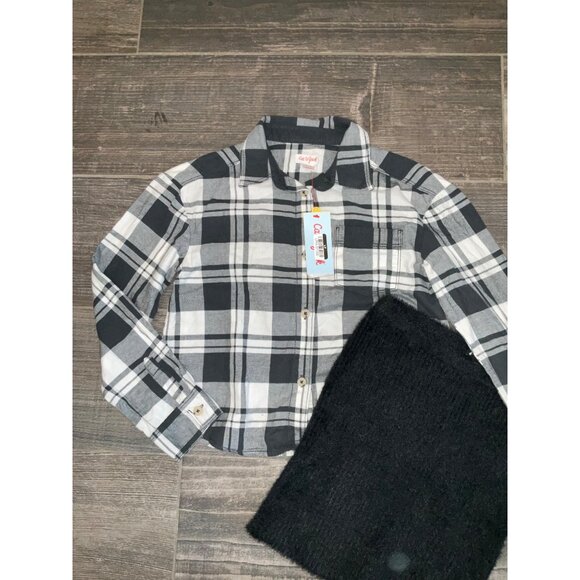 Cat & Jack Plaid Flannel Shirt & Black Knit Skirt Outfit size 7-8 Medium - Picture 3 of 3